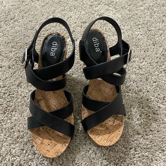 Diba black cork wedge shoes sz 6 1/2 - Picture 2 of 5